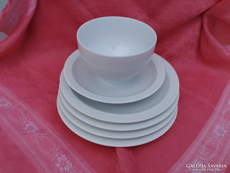 Beautiful snow-white porcelain cake plate (4 pieces) and sauce bowl, alka