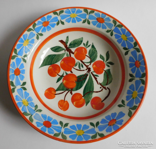 Antique hard ceramic cherry plate