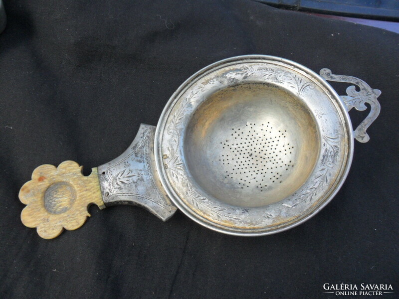 Antique silver tea strainer with bone holder hermann südfeld