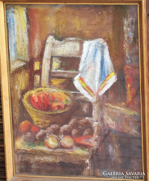 Mizsei István: Csendélet gyümölcsökkel, olaj vagy tempera, 43 x 33 cm