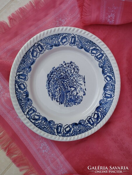 Jelenetes angol porcelán nagy lapos tányér, 2 db.