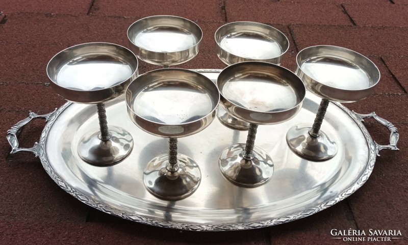 Famipa prizren huge silver plated tray with glasses