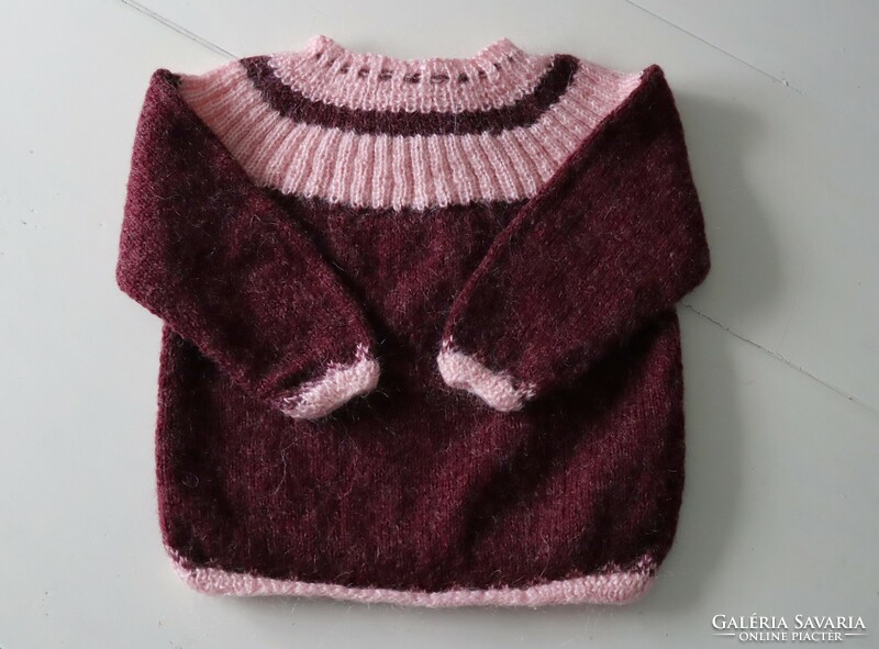 Hand-knitted baby girl sweater - burgundy