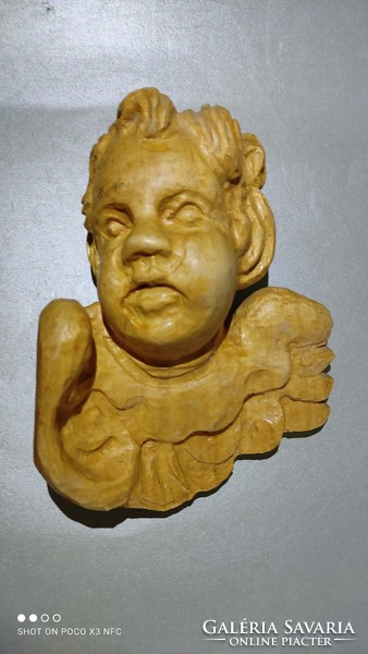 Old craftsman large Art Nouveau carved wooden putto angel wall and Christmas tree decoration table decoration