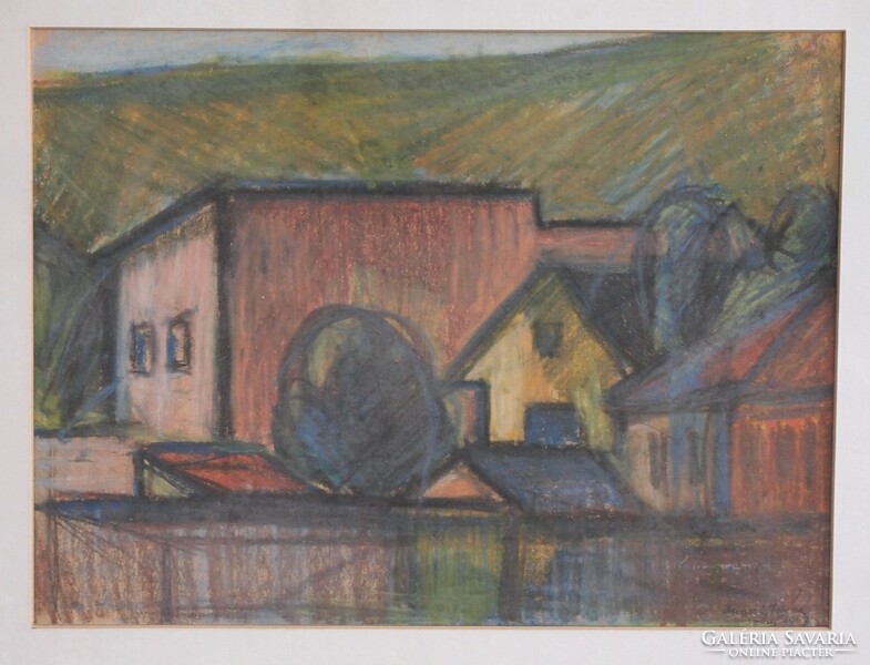 Zsírkréta kép, Mizsei István, 1962, 30.5 x 23.5 cm