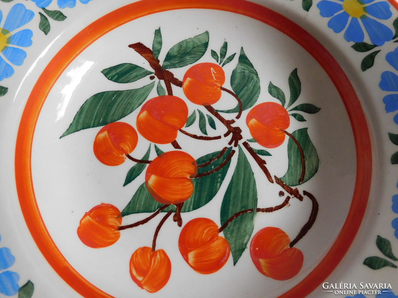 Antik keménycserép cseresznyés tányér
