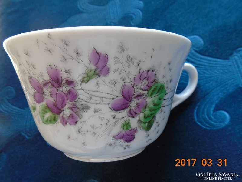 Antique Viennese Bidermeyer, imposing, violet, relief pattern, thick village hand-numbered tea cup