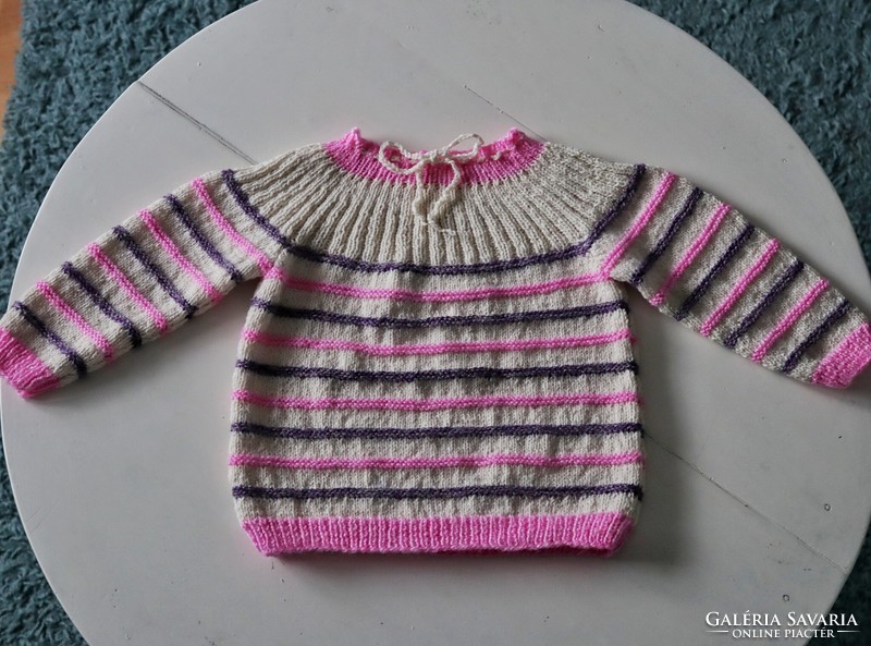 Hand-knitted baby girl sweater - pink striped