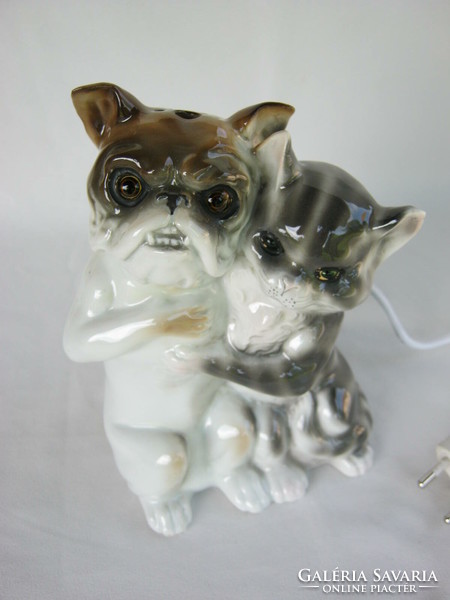 Retro ... Porcelain lamp dog and cat are two good friends