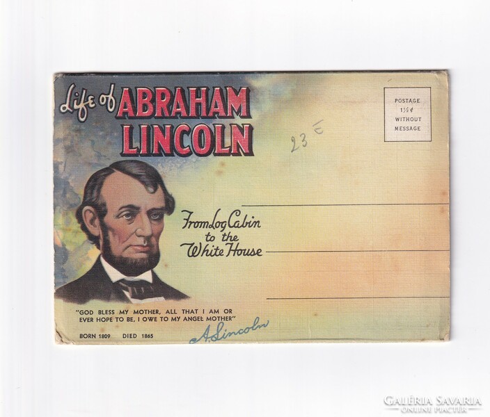 Üdvözlő Abraham Lincoln boríték-képeslap 1940-1945 (2 oldalas gyönyörű leporelló)"RITKA"postatiszta