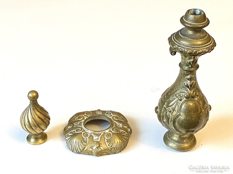 3 thick antique copper candle holders or clock parts