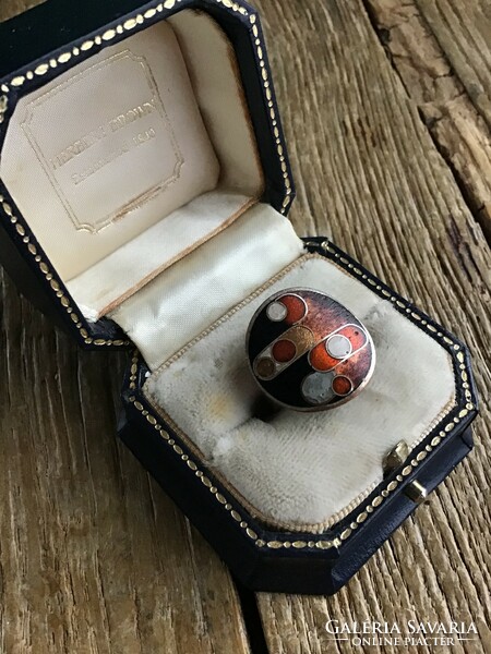 Old German karl schibenky modernist fire enamel ring from 1960