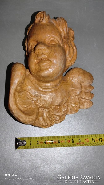 Old craftsman large Art Nouveau carved wooden putto angel wall and Christmas tree decoration table decoration