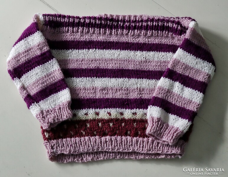 Hand-knitted baby girl sweater - purple striped