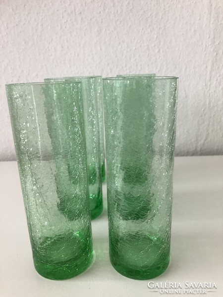 6 green, cracked glass glasses