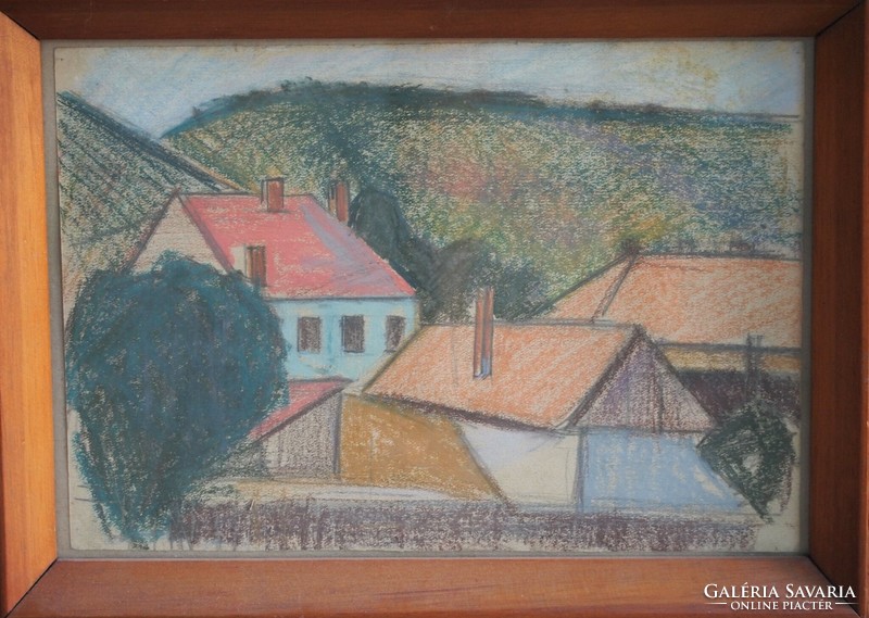 István Mizsei: crayon drawing, 30.5 X 21.5 Cm