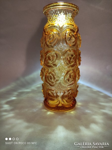 Pavel panek sklo union amber relief rose glass vase
