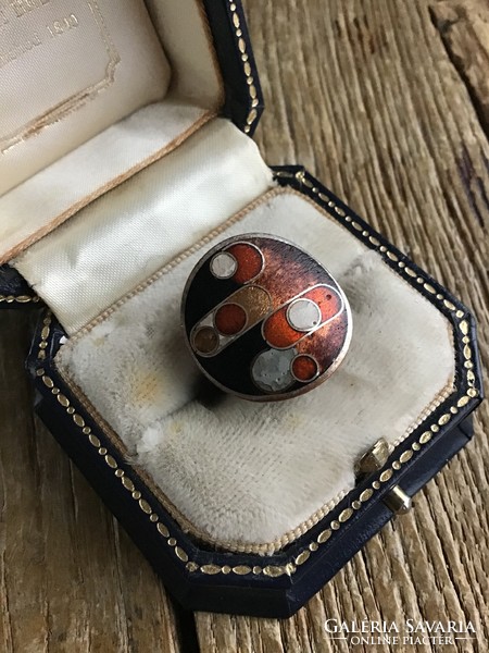 Old German karl schibenky modernist fire enamel ring from 1960