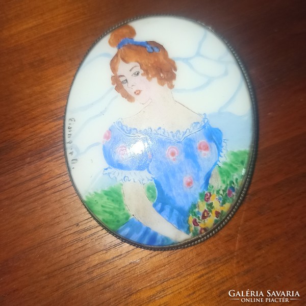 Antique hand painted German porcelain brooch