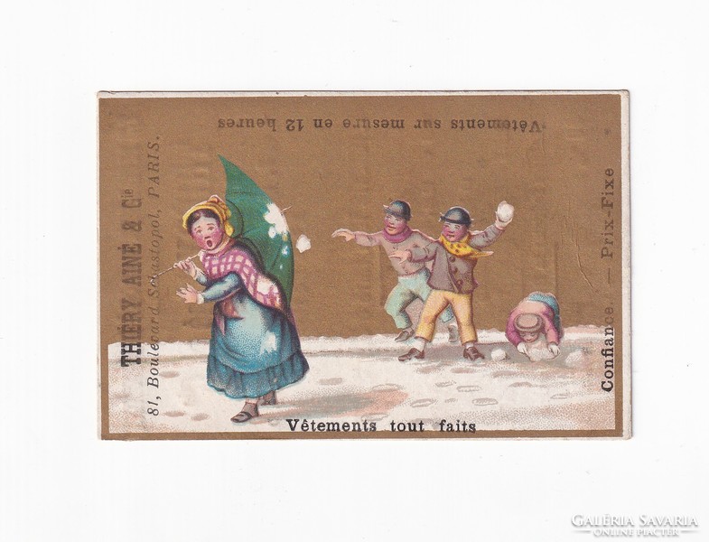 Thiéry Aine Párizsi piac antik Litho téli reklám gyűjtői kártyája