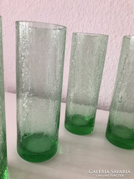 6 green, cracked glass glasses