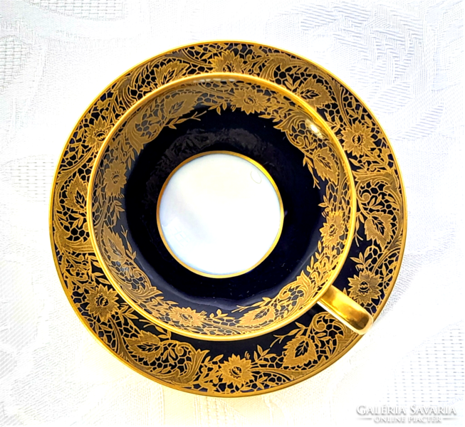 Antique, special midnight blue-gold, empire-style mocha cup and saucer