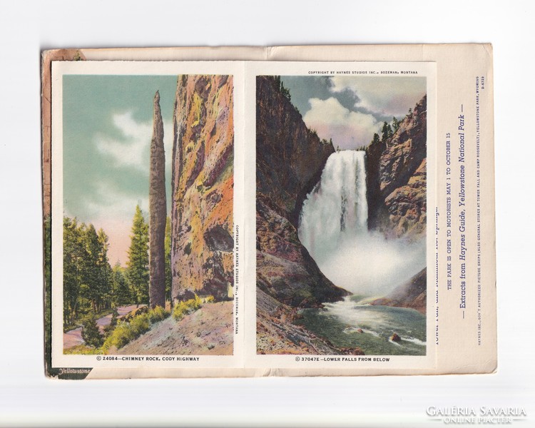 Üdvözlő Yellowstone Park boríték-képeslap 1940-1945 (2 oldalas gyönyörű leporelló)"RITKA"postatiszta