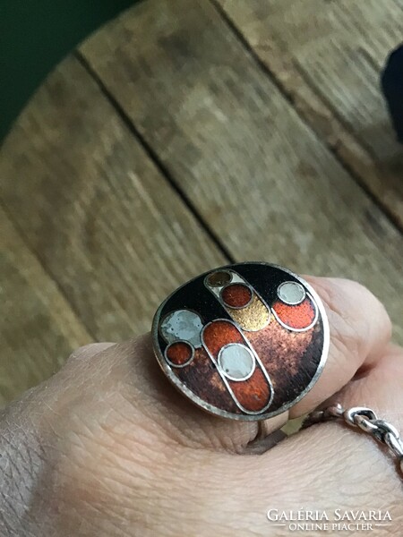 Old German karl schibenky modernist fire enamel ring from 1960