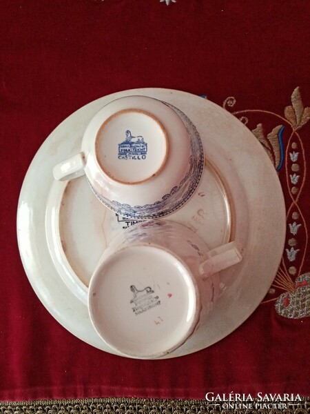 3 pcs - xix.No. - Dutch porcelain faience petrus regout - 1 flat plate timor, 2 cups / mugs