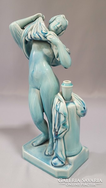 Zsolnay underglaze undressing woman, nude