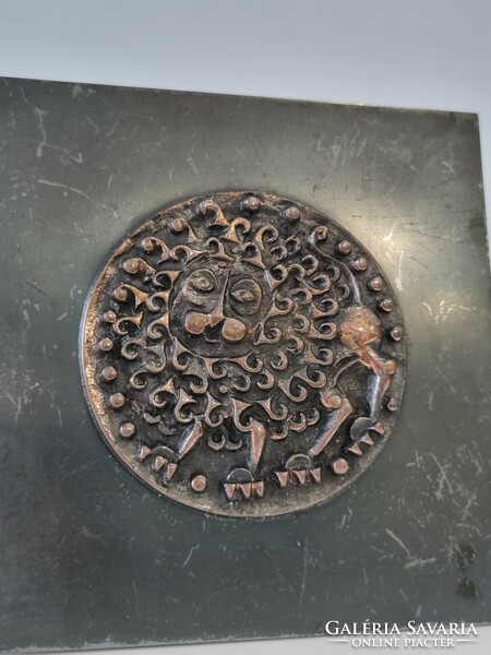Industrial bronze/copper box marked Otto Kopcsányi, with relief decoration