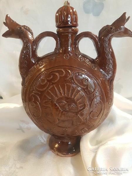 Retro ceramic water bottle with two-headed dragon