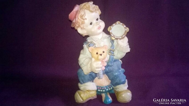 Retro sculpture from the 70s - boy with teddy bear - shelf decoration