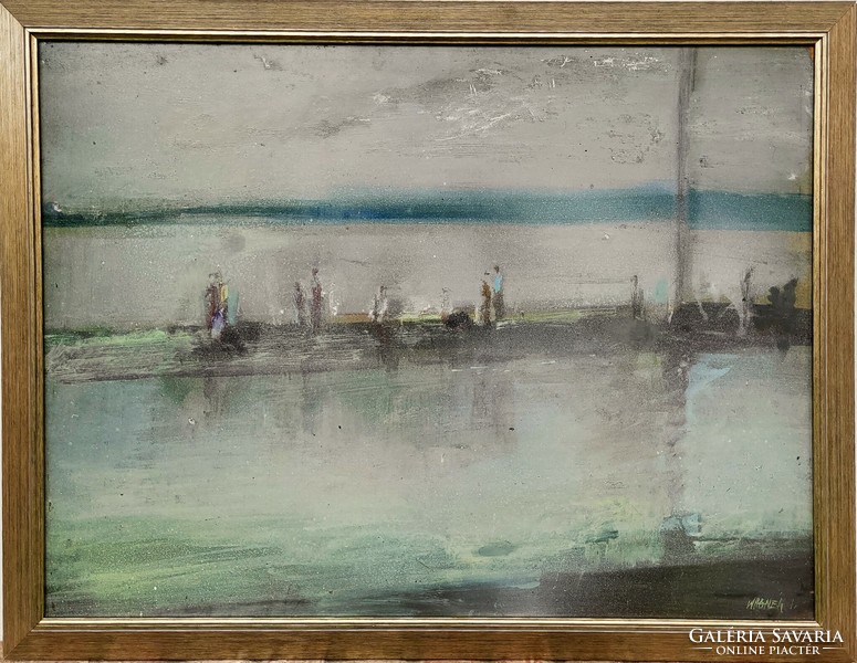 Wagner János (1936 - ) Este A Hajó Állomáson c. Képcsarnokos festménye Eredeti Garanciával!