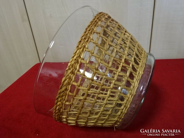 Glass bowl, with braided outer protection, diameter 20 cm. Jokai.