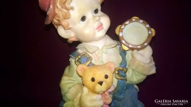 Retro sculpture from the 70s - boy with teddy bear - shelf decoration