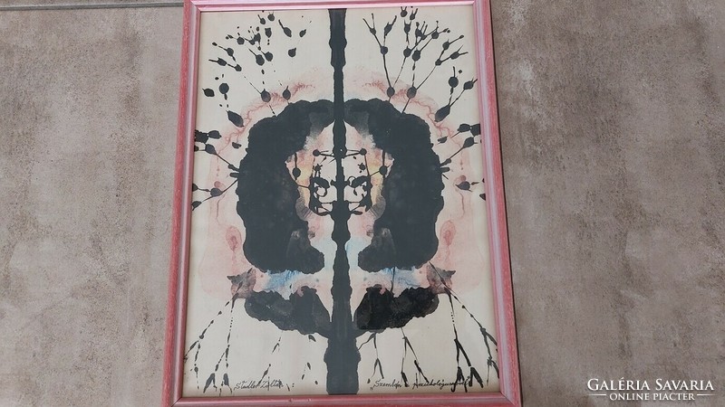 (K) Stadler Zoltán absztrakt festmény 32x43 cm kerettel Szemben a pszichológussal