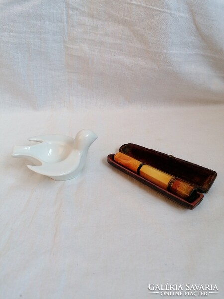 Amber pipe and porcelain pipe holder