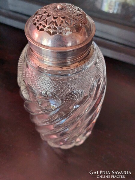 Antique silver sugar shaker with polished glass around 1900