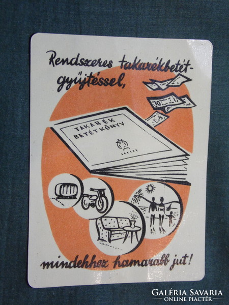 Kártyanaptár, lemez, OTP takarékpénztár,betétkönyv,világos barna, 1954