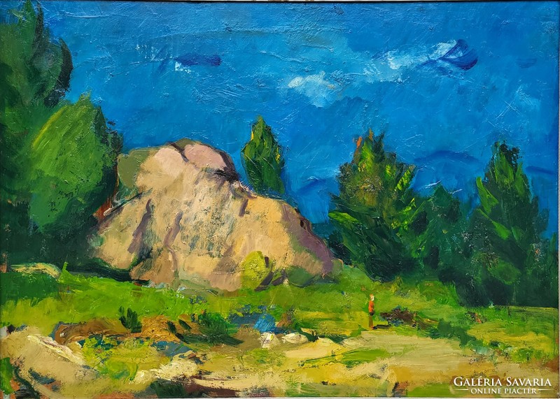 Péter Ridovics (1953 - ) rocky landscape c. Your painting with an original guarantee!