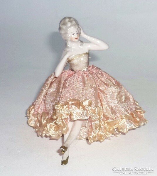 Very rare porcelain doll, antique pincushion, in original clothes, 9 cm