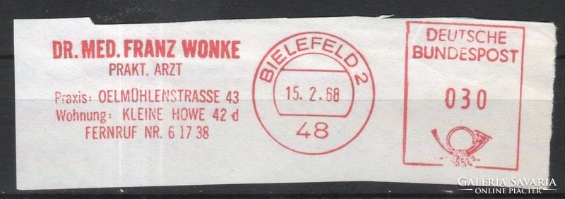 Gépi bérmentesítés kivágáson  0031 (Bundes) Bielefeld 2   1968
