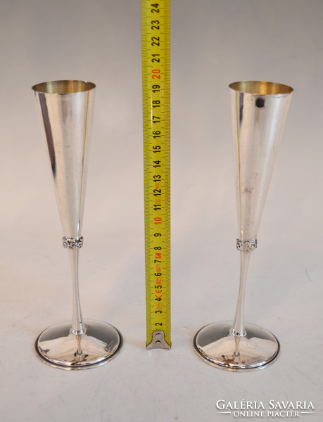 Pair of silver champagne glasses (2 pieces) - with fine leaf decoration