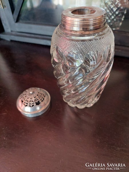 Antik ezüst cukorszóró csiszolt üveggel 1900 körül