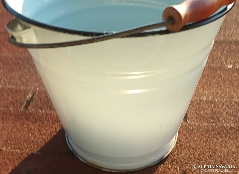 Vintage enamel white bucket, pail