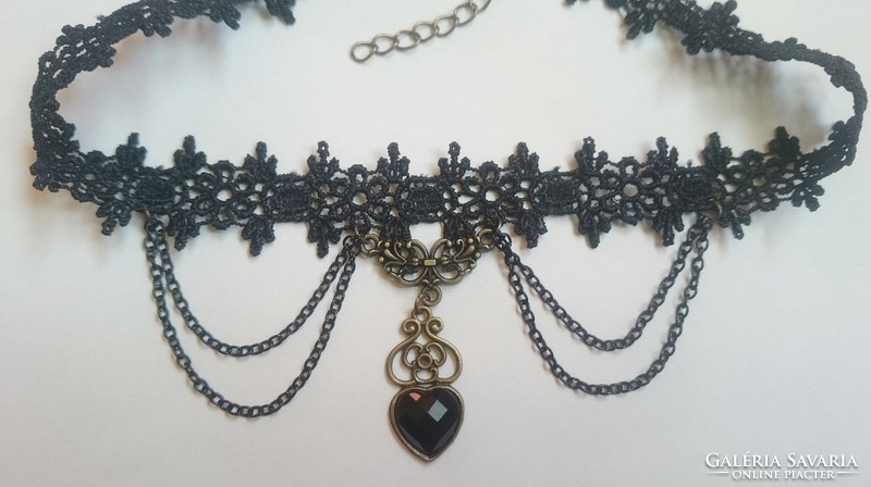 Black lace collar with blue heart decoration