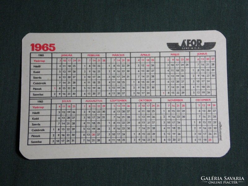 Card calendar, Áfor gas station, 1965