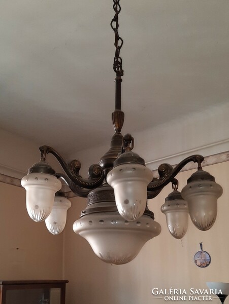 6-arm antique chandelier with polished shade