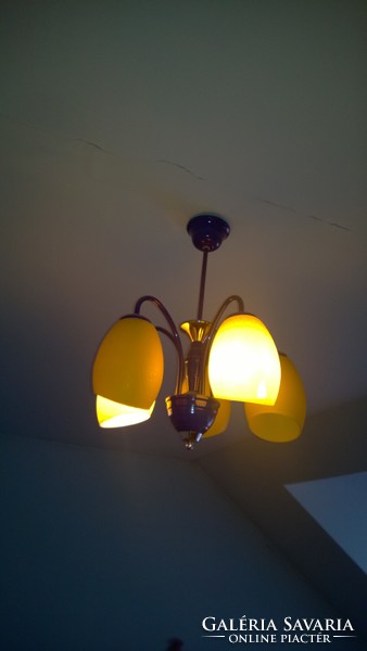 Cozy 5-burner ceiling lamp-chandelier with yellow shades